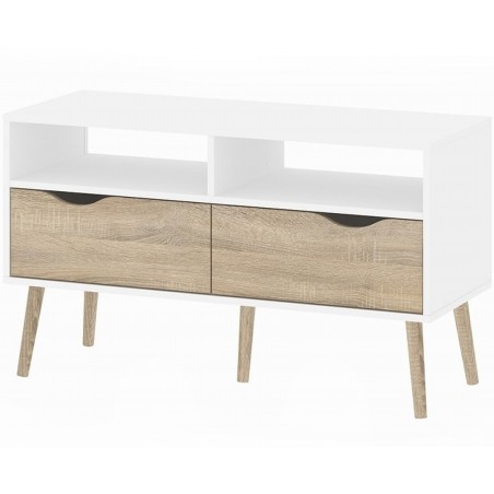 Asti TV Unit With 2 Drawers in White and Oak Angle View