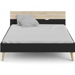 Asti Euro King size Bed - Oak/Black Dressed Front View