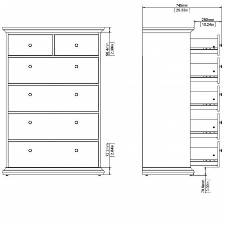 Marlow Six Drawer Chest - Dimensions 2