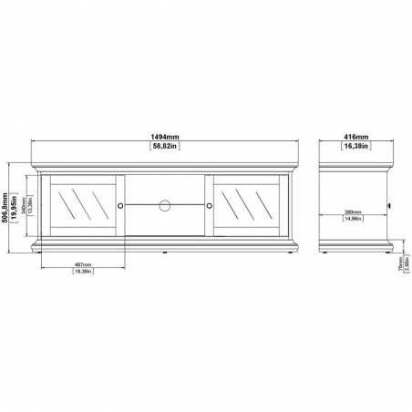 Marlow TV Unit - Two Doors & Shelf - Dimensions 1