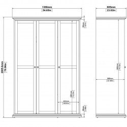 Marlow Three Door Wardrobe - Dimensions1