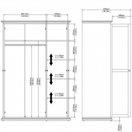 Marlow Three Door Wardrobe - Dimensions2
