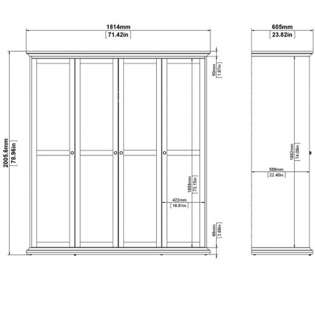 Marlow Four Door Wardrobe -  Dimensions 1