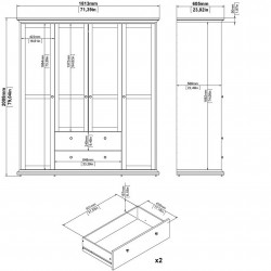 Marlow Four-Door & Two Drawer Wardrobe - Dimensions1
