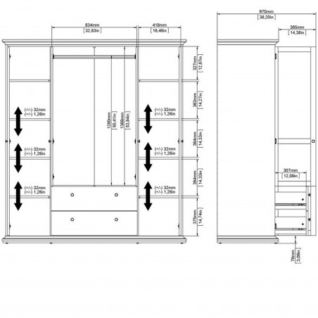 Marlow Four-Door & Two Drawer Wardrobe - Dimensions 2