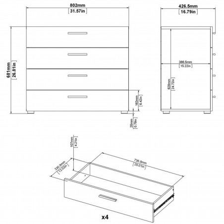 Pepe Four Drawer Chest -  Dimensions 1