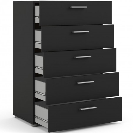 Pepe Five Drawer Chest - Black Open Drawers