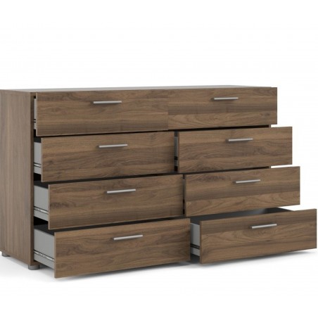 Pepe Eight Drawer Wide Chest - Walnut Open Drawers