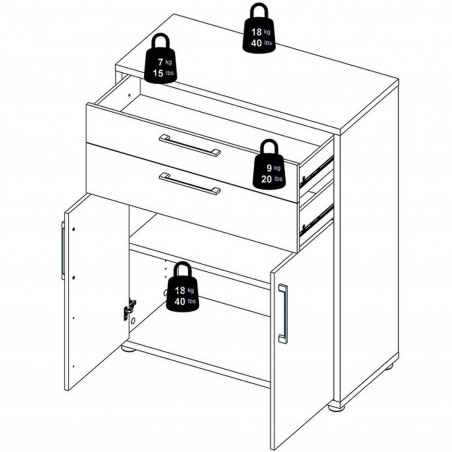 Prima Two Drawer & Two Door Cabinet - Dimensions 3