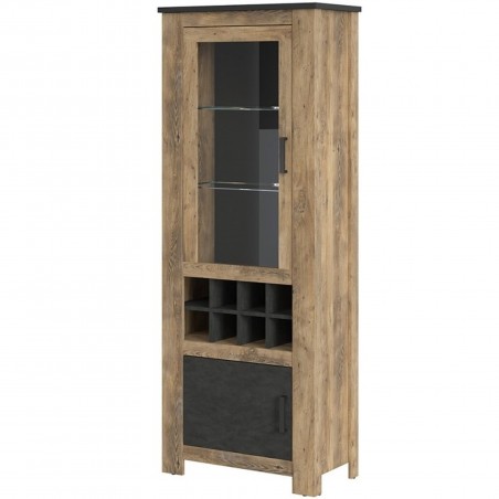 Rapallo Two Door Display Cabinet with Wine Rack Angled View