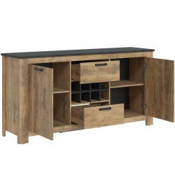 Rapallo Two Door Two Drawer Sideboard with Wine Rack Open