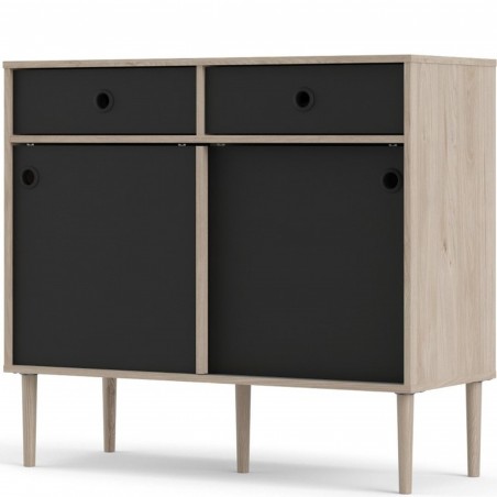 Rome Two Door & Two Drawer Sideboard - Oak/Black Angled view