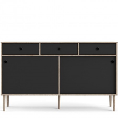 Rome Two Door & Three Drawer Sideboard - Oak/Black Front View