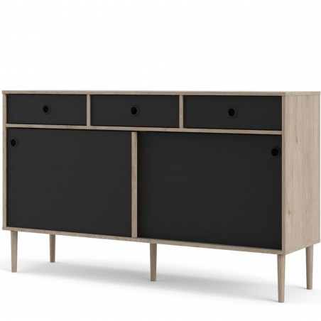 Rome Two Door & Three Drawer Sideboard - Oak/Black Angled View