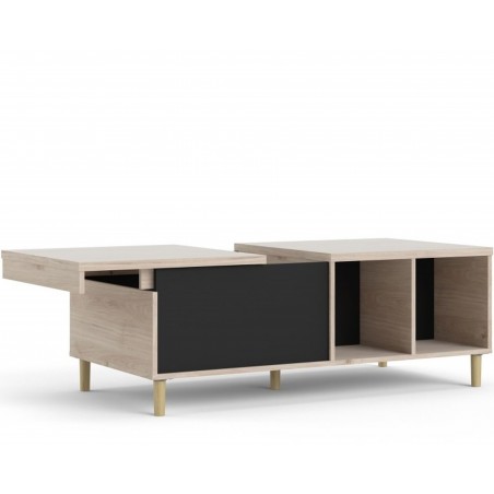 Rome Coffee Table with Sliding Top - Oak/Black Open Top