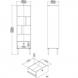 Rome One Drawer Bookcase - Dimensions 1