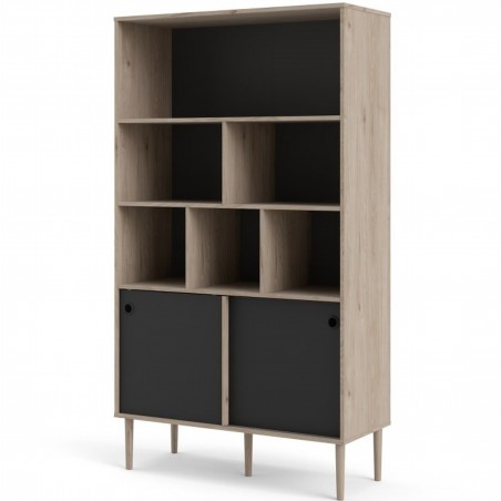 Rome Two Door Bookcase - Oak/Black Angled View