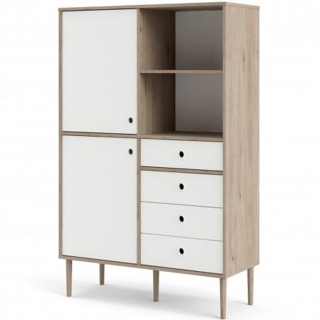 Rome Two Door Four Drawer Bookcase - Oak/White Angled View