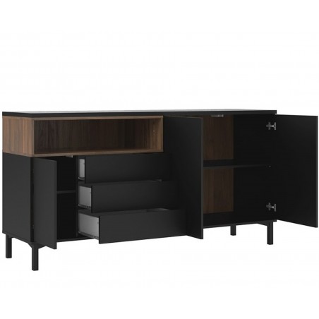 Rye Large Sideboard in black and walnut, Open drawer detail