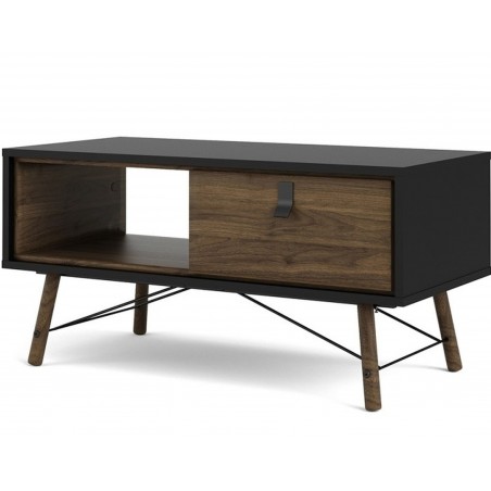 Tula Coffee Table in matt black and walnut, left angle view
