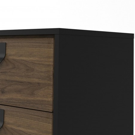 Tula 1 Door 2 Drawer Sideboard in matt black and walnut, close up drawer detail