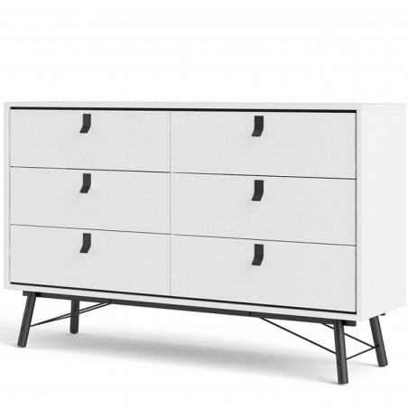 Tula Six Drawer Wide Double Chest - Matt White Angled View