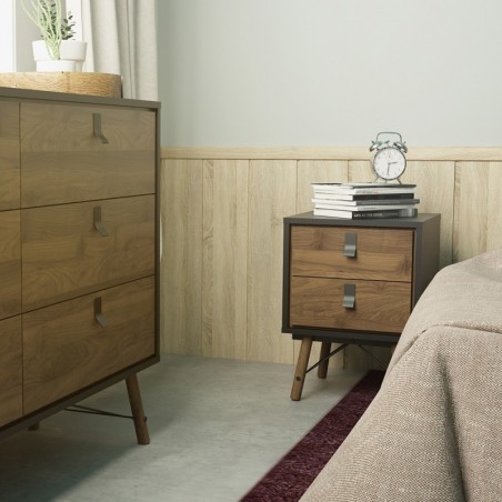 Tula Two Drawer Bedside Cabinet - Matt Black/Walnut Room shot 1