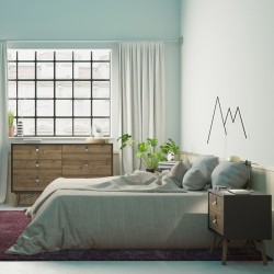 Tula Two Drawer Bedside Cabinet - Matt Black/Walnut Room shot 2