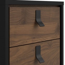 Tula Two Drawer Bedside Cabinet - Matt Black/Walnut Handle Detail