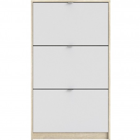 Barden Shoe Cabinet with 3 Tilting Doors and 1 Layer - White/Oak Front View