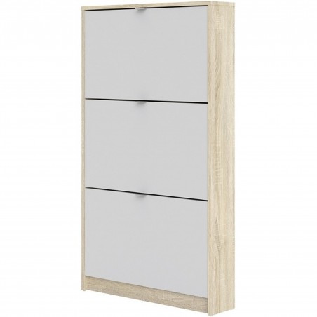 Barden Shoe Cabinet with 3 Tilting Doors and 1 Layer - White/Oak Angled View