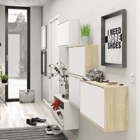 Barden Shoe Cabinet With 2 Tilting Doors and 2 Layers - White/Oak Room Shot