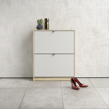 Barden Shoe Cabinet With 2 Tilting Doors and 2 Layers - White/Oak Mood Shot