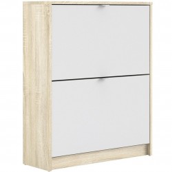 Barden Shoe Cabinet With 2 Tilting Doors and 2 Layers - White/Oak