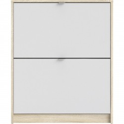Barden Shoe Cabinet With 2 Tilting Doors and 2 Layers - White/Oak Front View
