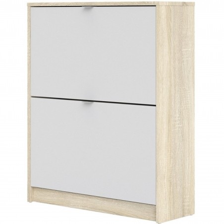 Barden Shoe Cabinet With 2 Tilting Doors and 2 Layers - White/Oak Angled View
