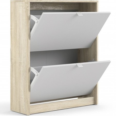 Barden Shoe Cabinet With 2 Tilting Doors and 2 Layers - White/Oak Open