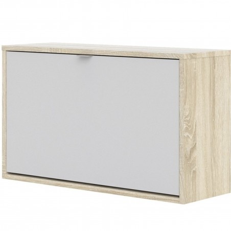 Barden Shoe Cabinet with 1 Tilting Door and 2 Layers - White/Oak Angled View