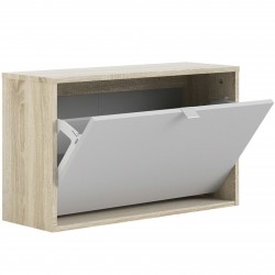 Barden Shoe Cabinet with 1 Tilting Door and 2 Layers - White/Oak Open