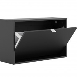 Barden Shoe Cabinet with 1 Tilting Door and 2 Layers - Matt Black Open