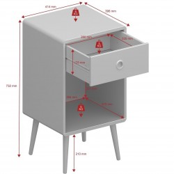Struer One Drawer Bedside Table - Dimensions