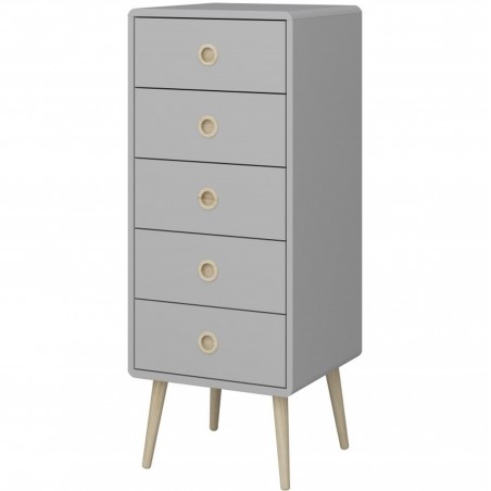 Struer Five Drawer Narrow Chest - Grey Angled View