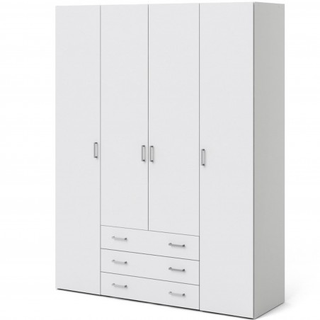 Space Four Door Three Drawer Wardrobe - White Angled View