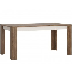 Elda Extending Dining Table in Alpine white gloss and Stirling oak,