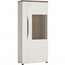 Elda Low Display Cabinet (RH) in Alpine white gloss and Stirling oak, angle view