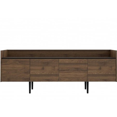 Unit Two Door & Three Drawer Sideboard Walnut/Black Front View