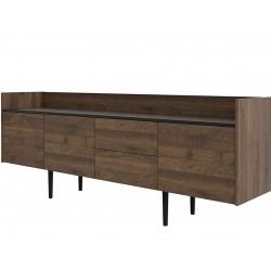 Unit Two Door & Three Drawer Sideboard Walnut/Black Angled View