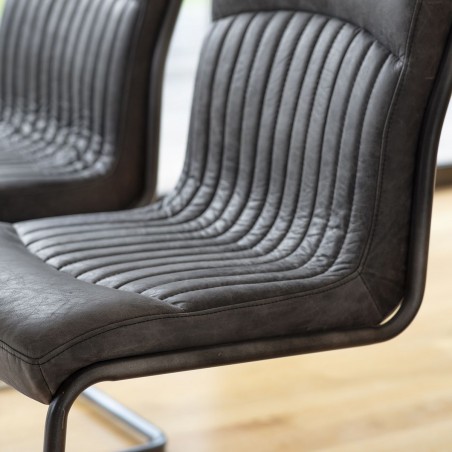 Dublin Vintage Leather Dining Chair - Black Seat Detail