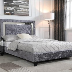 Ginosa Crushed Velvet Double Bed Silver with Mirror Mood Shot