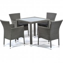 Zenia Rattan/Glass Table and 4  Stacking Chairs Set - 1